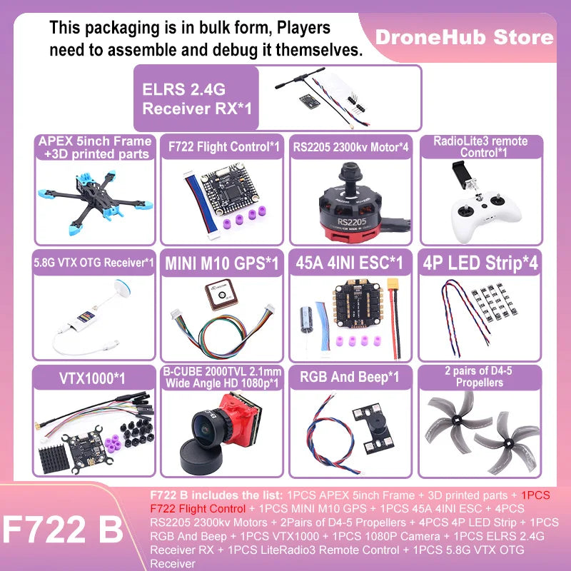 APEX 5″ FPV Drone Frame Kit – هيكل درون سباق من ألياف الكربون