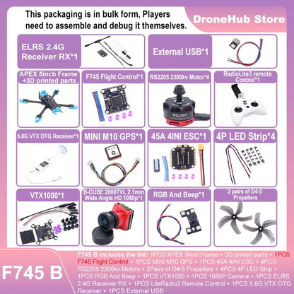 APEX 5″ FPV Drone Frame Kit – هيكل درون سباق من ألياف الكربون