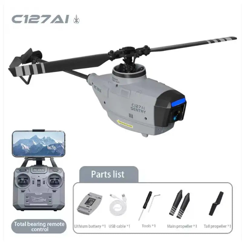 هليكوبتر C127 احترافية بمحرك Brushless وكاميرا HD مع تقنية FPV وتحكم 4 قنوات، لتجربة طيران واقعية وتحكم أكثر دقة.  تصميم عملي وأداء قوي مناسبة لمحبي الطيران وتجارب التحكم الاحترافية.