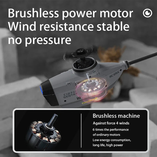 هليكوبتر C127 احترافية بمحرك Brushless وكاميرا HD مع تقنية FPV وتحكم 4 قنوات، لتجربة طيران واقعية وتحكم أكثر دقة.  تصميم عملي وأداء قوي مناسبة لمحبي الطيران وتجارب التحكم الاحترافية.