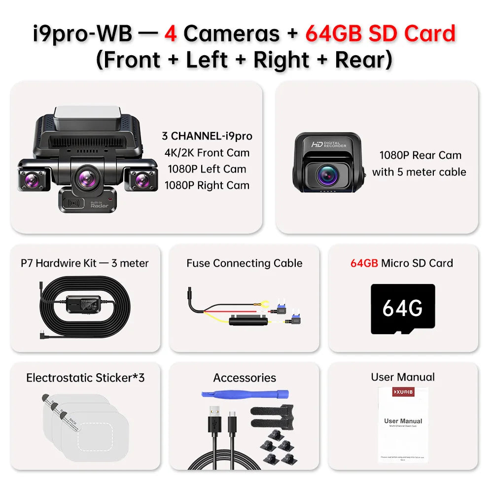 XUOIB I9 Pro-WB – داش كام 4 قنوات بدقة 4K
