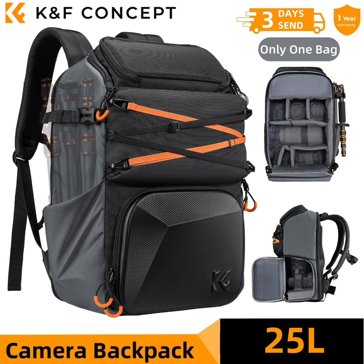 حقيبة كاميرا K&F Concept 25L Pro – احترافية ومقاومة للماء
