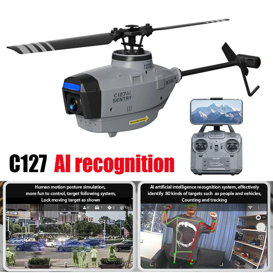 هليكوبتر C127 احترافية بمحرك Brushless وكاميرا HD مع تقنية FPV وتحكم 4 قنوات، لتجربة طيران واقعية وتحكم أكثر دقة.  تصميم عملي وأداء قوي مناسبة لمحبي الطيران وتجارب التحكم الاحترافية.