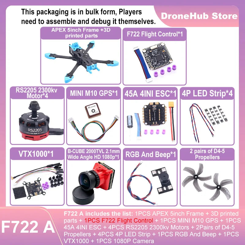 APEX 5″ FPV Drone Frame Kit – هيكل درون سباق من ألياف الكربون