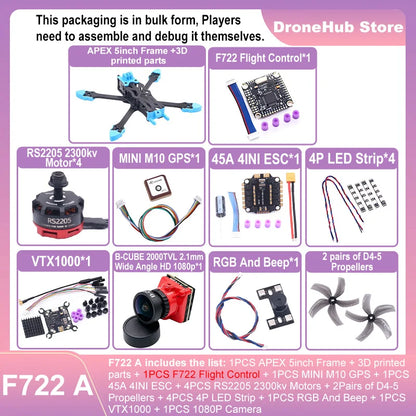 APEX 5″ FPV Drone Frame Kit – هيكل درون سباق من ألياف الكربون