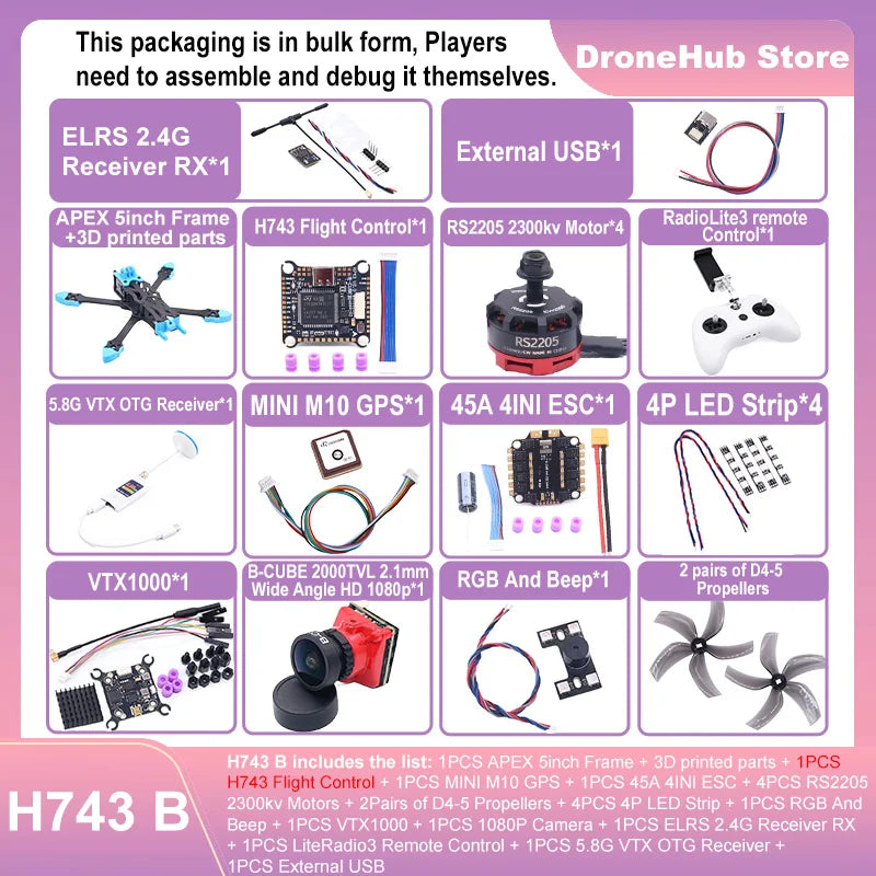 APEX 5″ FPV Drone Frame Kit – هيكل درون سباق من ألياف الكربون
