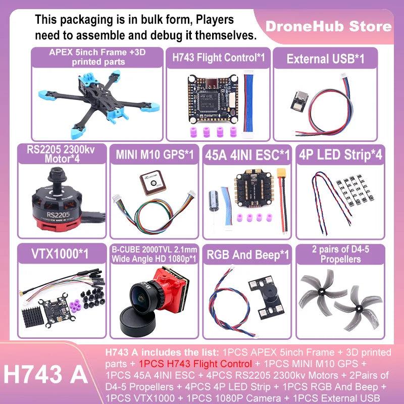 APEX 5″ FPV Drone Frame Kit – هيكل درون سباق من ألياف الكربون