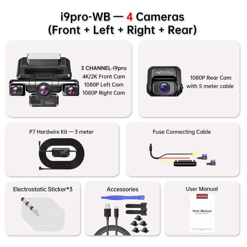 XUOIB I9 Pro-WB – داش كام 4 قنوات بدقة 4K