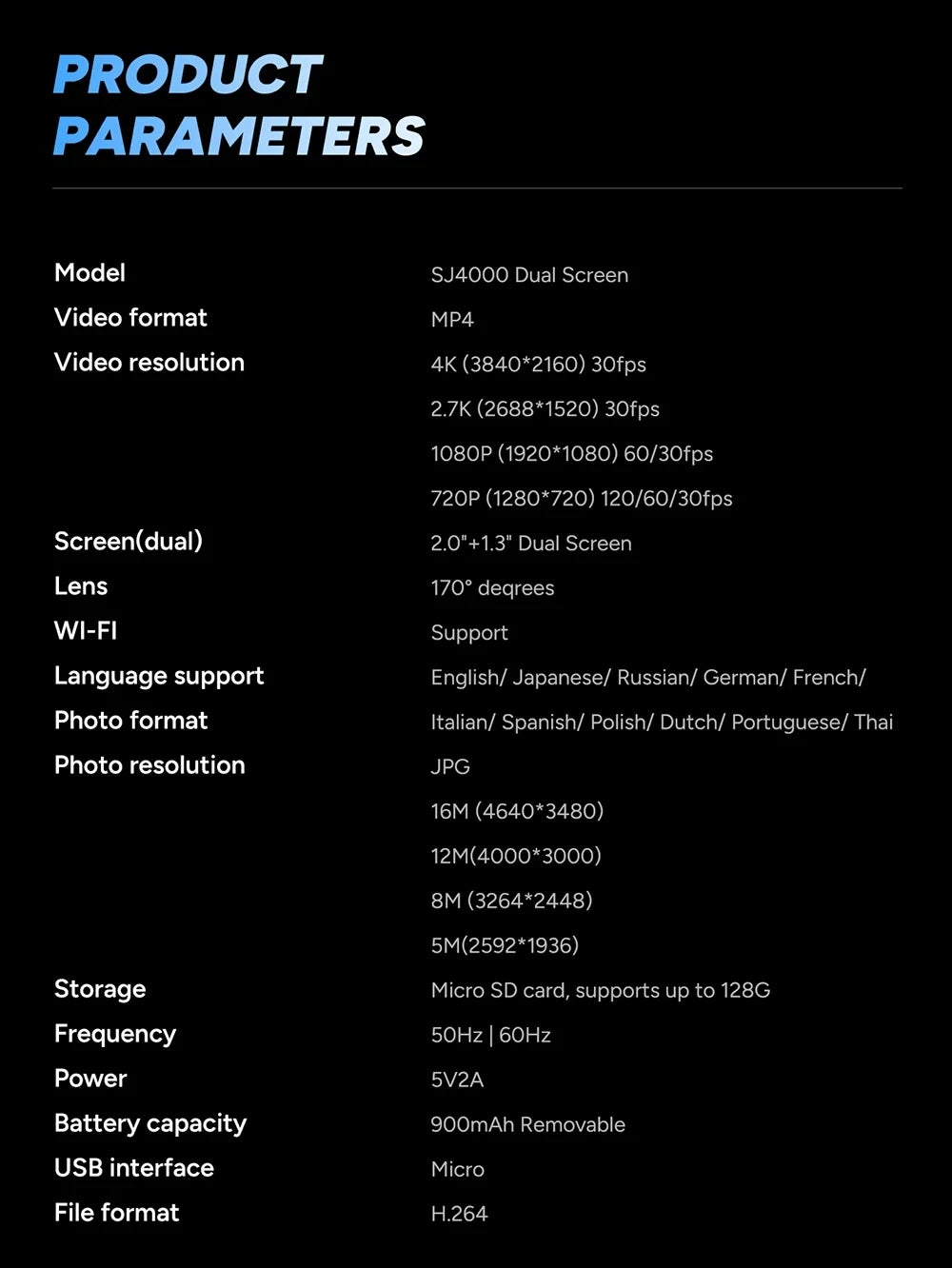 SJCAM SJ4000 Dual-Screen – كاميرا رياضية 4K بشاشتين