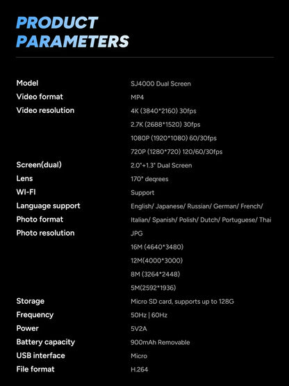 SJCAM SJ4000 Dual-Screen – كاميرا رياضية 4K بشاشتين