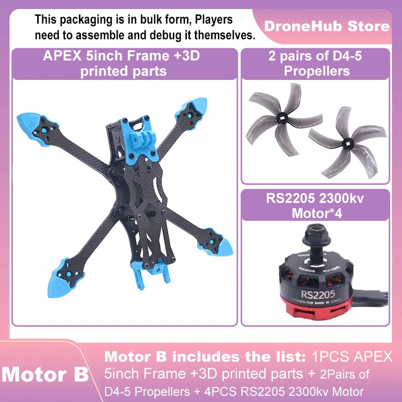 APEX 5″ FPV Drone Frame Kit – هيكل درون سباق من ألياف الكربون