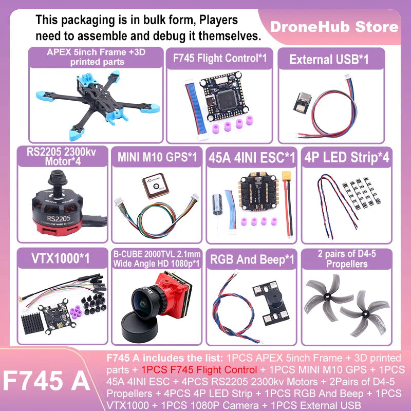 APEX 5″ FPV Drone Frame Kit – هيكل درون سباق من ألياف الكربون