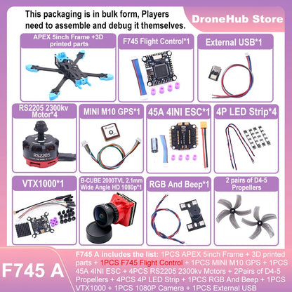 APEX 5″ FPV Drone Frame Kit – هيكل درون سباق من ألياف الكربون