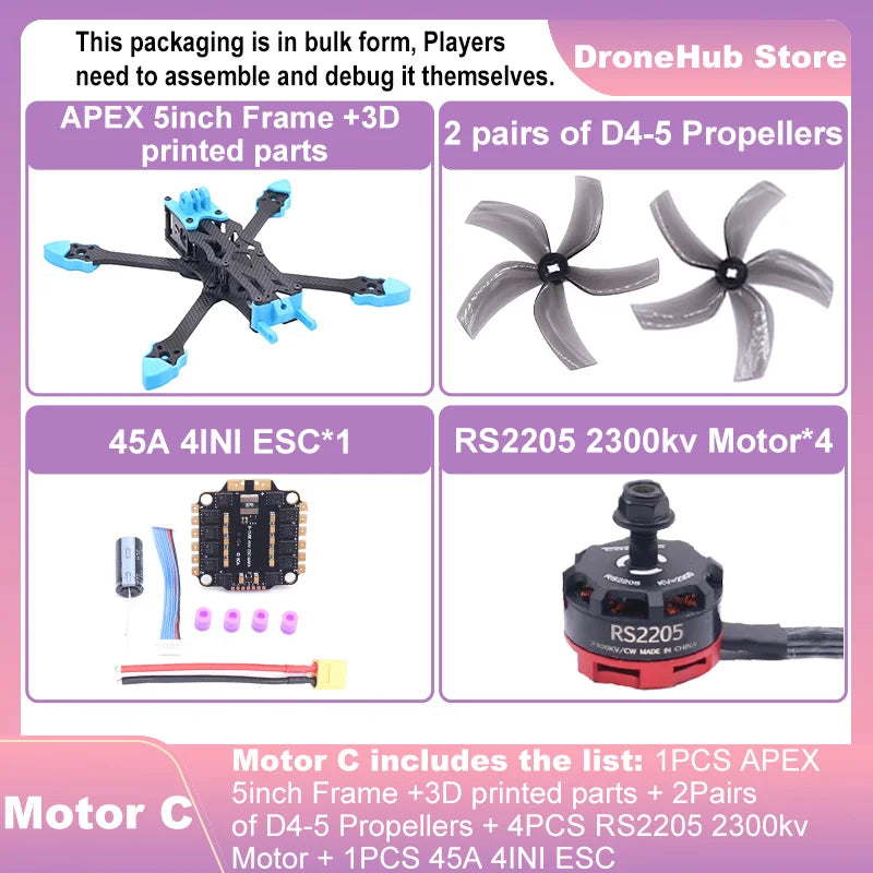 APEX 5″ FPV Drone Frame Kit – هيكل درون سباق من ألياف الكربون