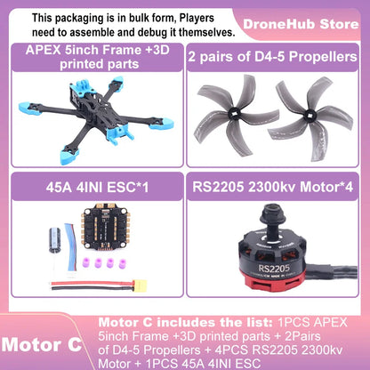 APEX 5″ FPV Drone Frame Kit – هيكل درون سباق من ألياف الكربون